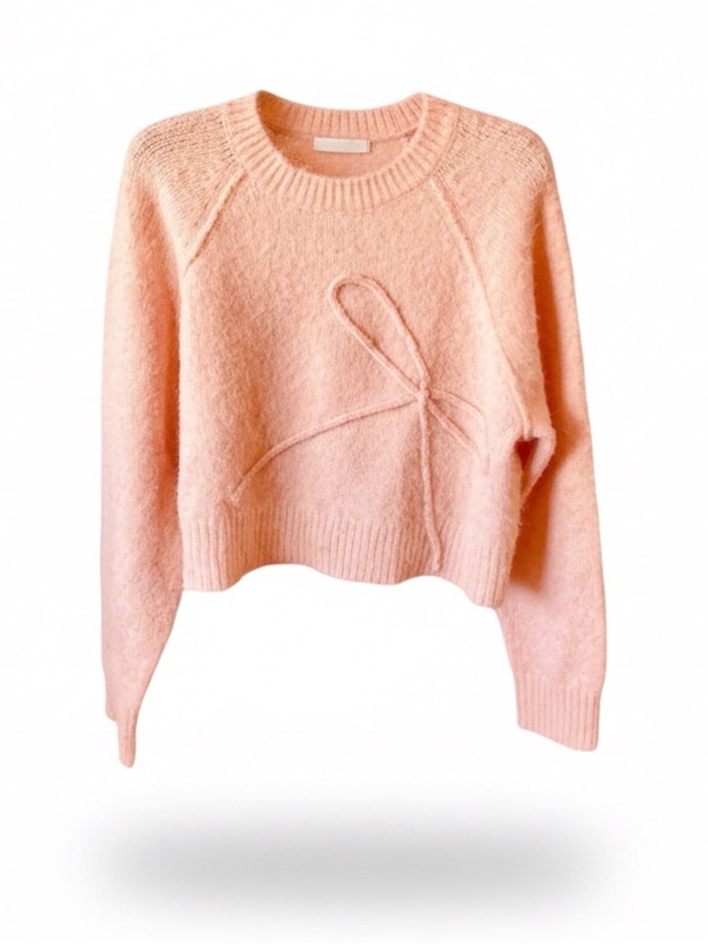 American Eagle Fuzzy Cropped Bow Sweater Peach Pink Size XL Coquette